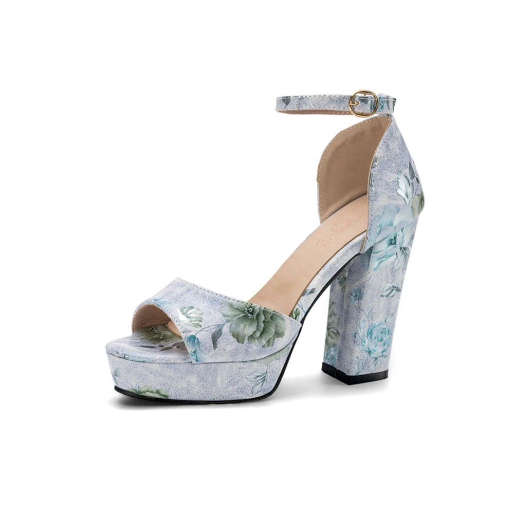

Plus Size 30-48 Women's Floral Print Platform Heels Ankle Strap Block Heel Open Toe Party Sandals 3 Colors Option 2613