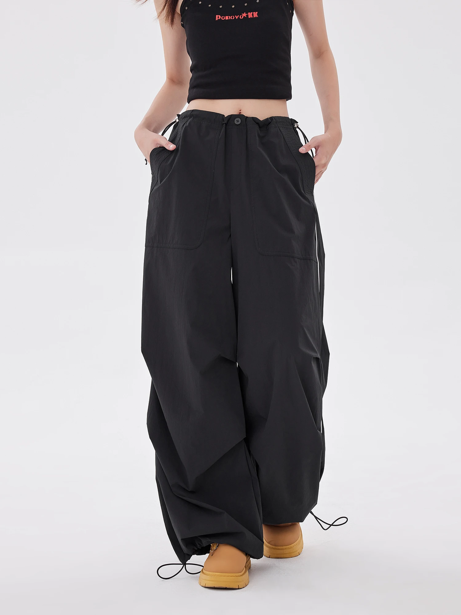 

Брюки женские рабочие для активного отдыха, быстросохнущие, тонкие, водонепроницаемые, из полиэфирного волокна, с широкими штанинами, повседневные, черные