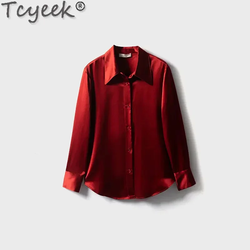 Schwergewicht 40mm Tcyeek echtes Slik Shirt für Kleidung hochwertige Maul beers eide Bluse koreanische Mode Frauen Tops Mujer