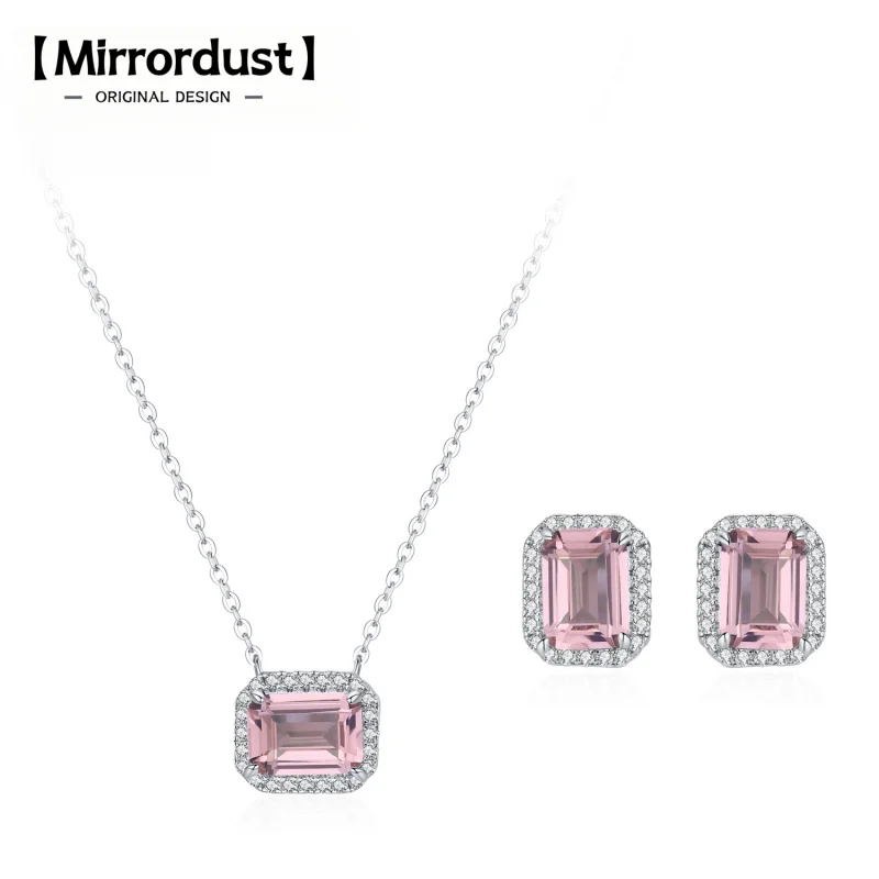 

【Mirrordust】S925Серебряные розовые серьги в форме сахара, ожерелье для женщин, высококачественный комплект ювелирных изделий из изумрудного циркона