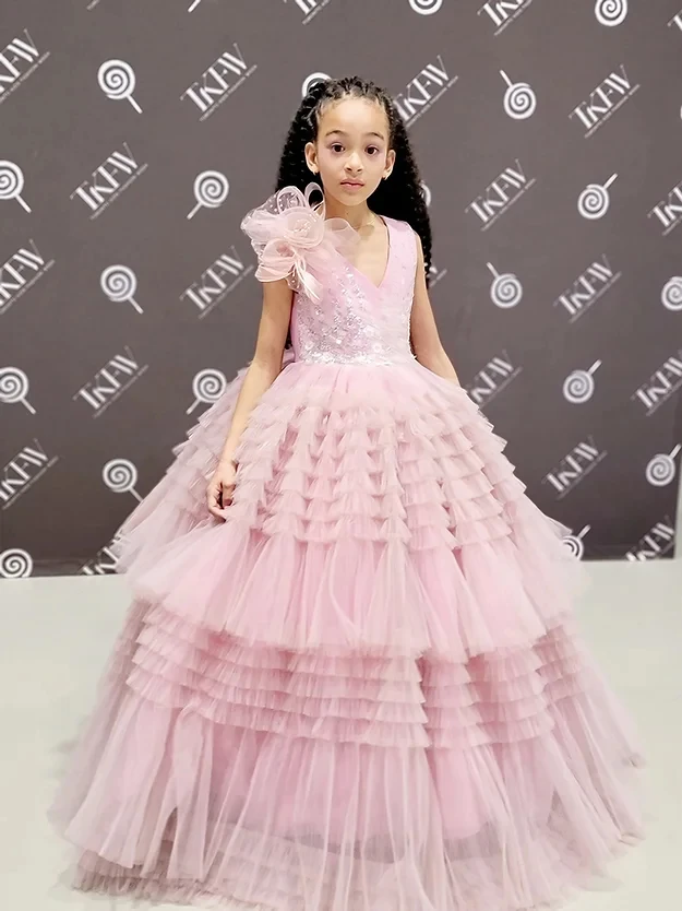 Dusty Pink Flower Girls Dresses for Wedding Party Sequined Ruffles Kids Prom Baptism Gowns Infant Girl Birthday Dress