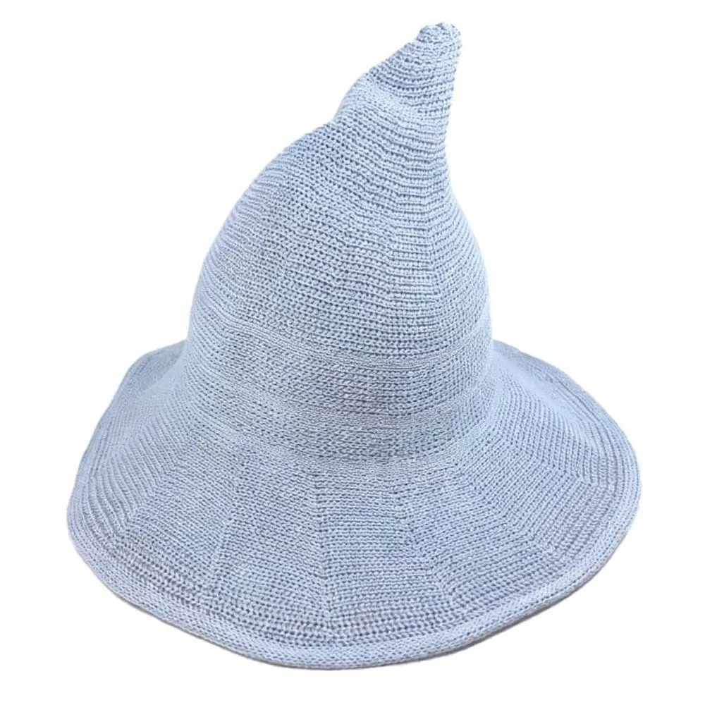 Cosplay Headpiece Knitted Witch Hat Pointed Top Solid Color Wizard Cap Wide Brim Breathable Pointed Bonnet Photoshoot