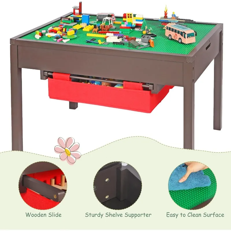 طاولة أنشطة للأطفال 2 في 1 مع أدراج تخزين، وطاولة لعب خشبية مع كتل قابلة للفصل والسبورة #3