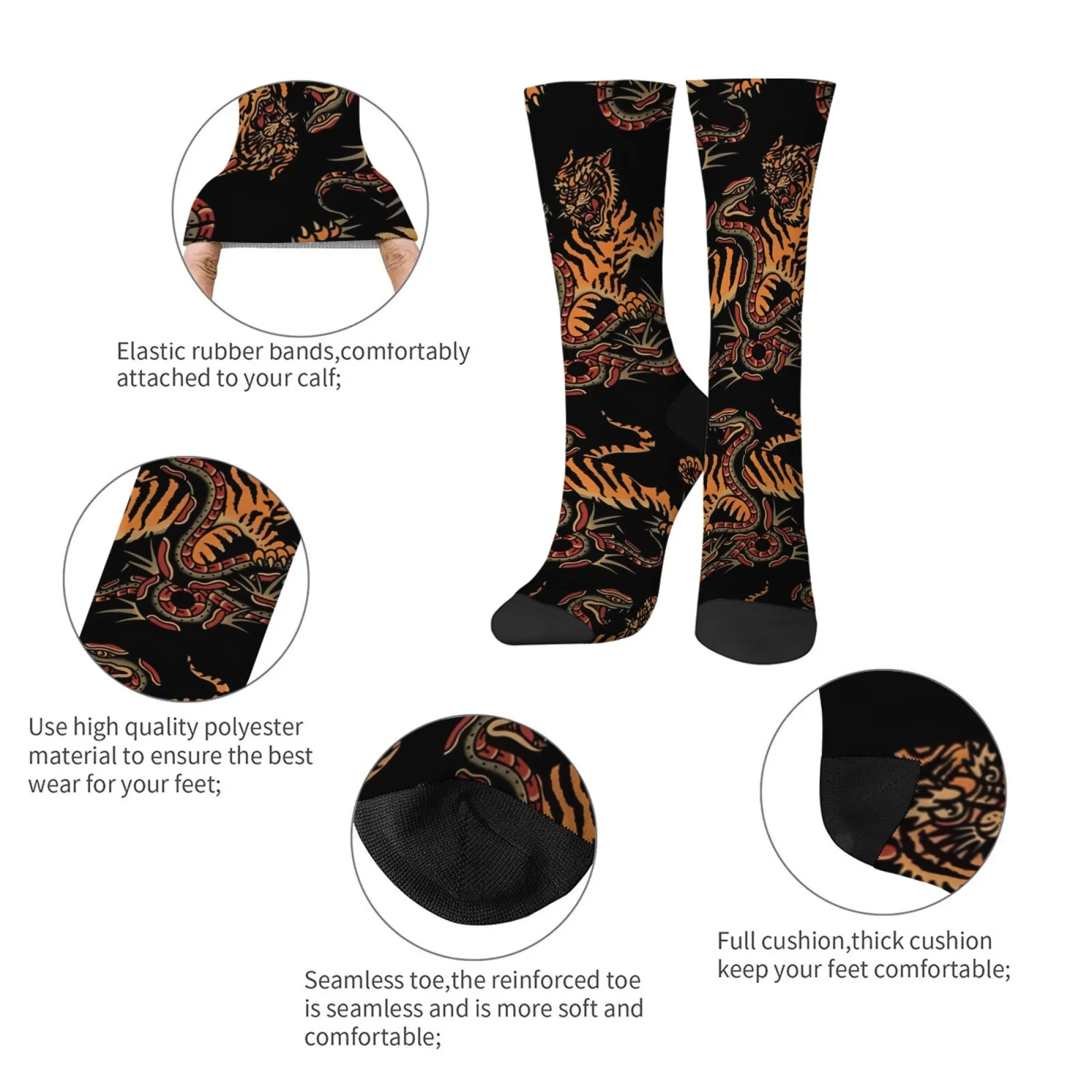 Calzini da uomo con stampa tigre e serpente retrò Harajuku, romanzo street style, elementi totem tradizionali alla moda, calzini casual, regali per feste