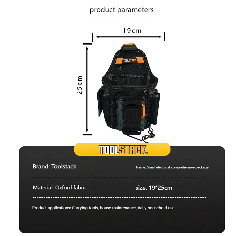 TOOLSTACK Kleine Elektriker-Werkzeugtasche, Multifunktionaler Werkzeuggürtel mit Taschen, Werkzeugtasche für Elektriker, Klempner, Wartungsarbeiter – Detail 2