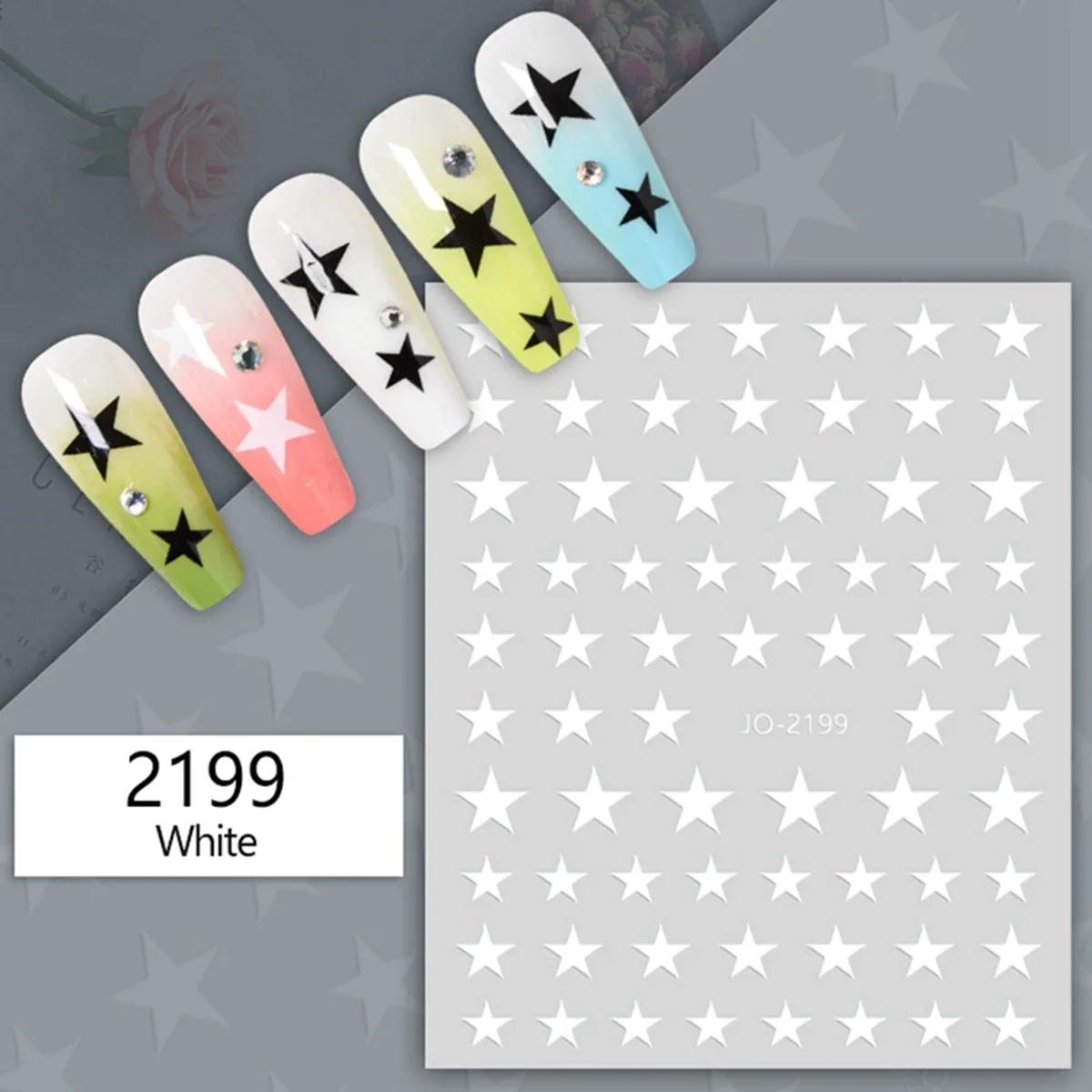 Star Nail Art Stickers 12 Colors Five Pointed Star Design Charm Nail Decoration Decals