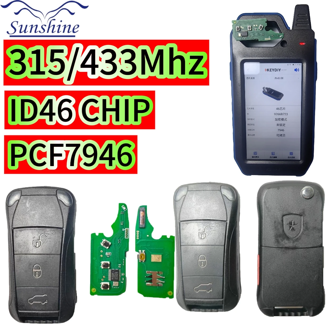

1/2 pieces Sunshine ID46 Chip 315/433MHz Half Smart Flip Car Remote Control Key/PCB Board For Porsche Cayenne GTS 2004-2011 key