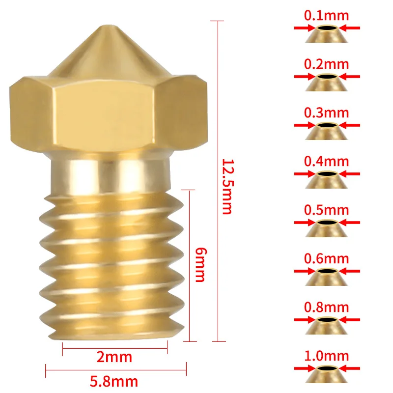 

5PCS Brass M6 Thread 1.75mm Consumable Single Hole Nozzle For E3D V6 3D Printer Accessory