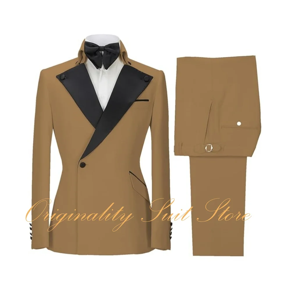 Terno masculino de negócios casual, 2 peças, slim fit, jaqueta com botão único, calças, ternos para homens, smoking de casamento