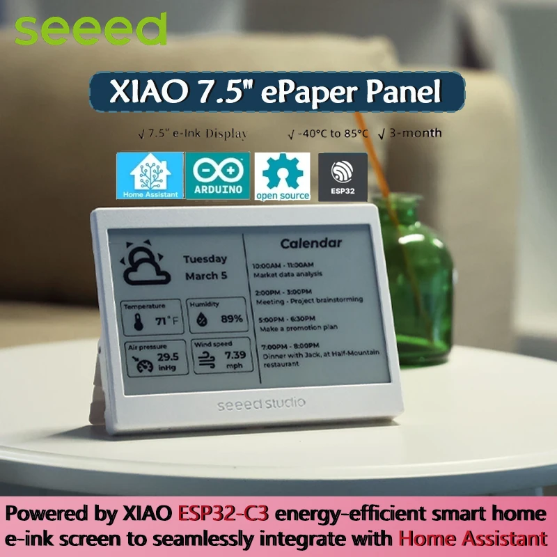 

SeeedXIAO 7,5-дюймовая панель ePaper Экран e-Ink Дисплей 800×480 3,7 В 2000 мАч ESP32 Home Assistant перезаряжаемый оригинальный