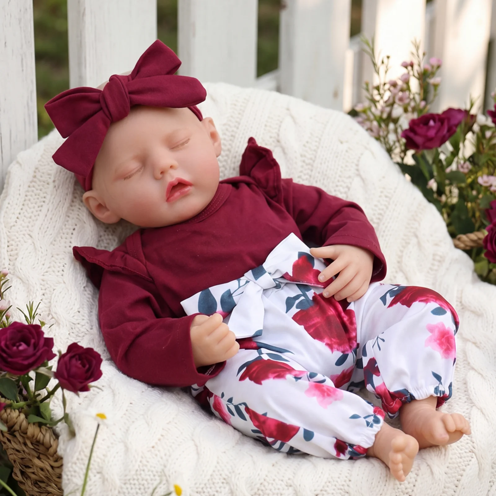 

ADFO Premium Reborn Baby Doll, Ultra Realistic Sleeping Girl Doll with Soft Weighted Body, Lifelike Hand-Painted Skin, Fully Poseable, Complete Floral Outfit & Accessories, Perfect Gift Choice
