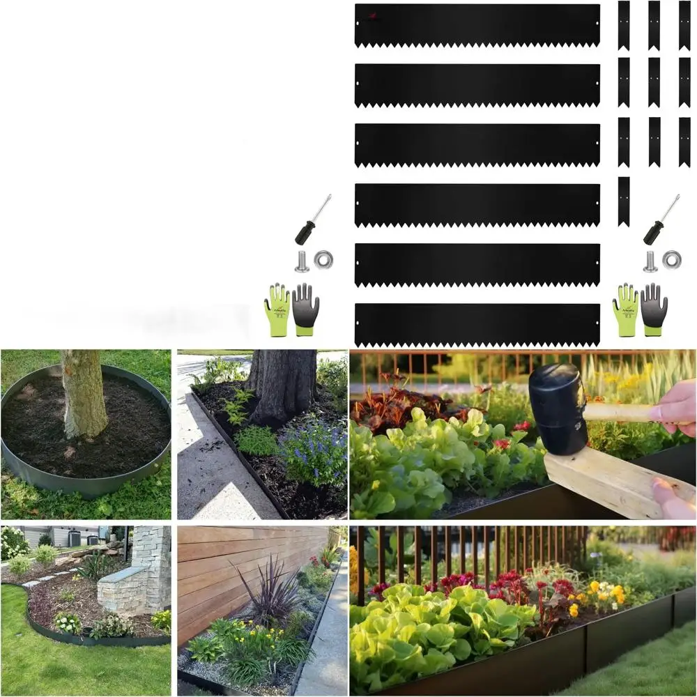

40 Гибкая оцинкованная стальная садовая окантовка 8 часов, черная металлическая рамка для газона 20 футов с перчатками и 10 кольями