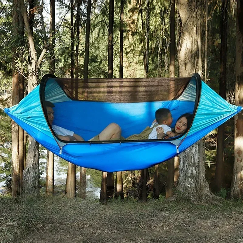 Nylon Fabric Outdoor Camping Hammock Large Space Anti-rollover Mosquito Net Hammocks Wear-resistant 200KG Load-bearing Hammock
