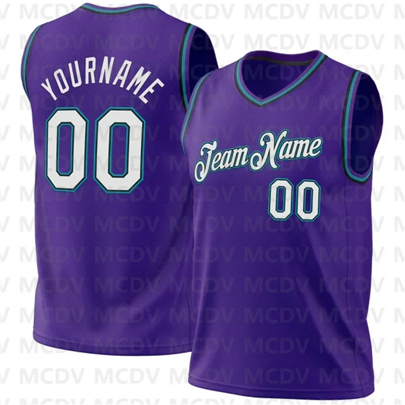 Custom Purple Gray-Black Authentic Throwback Basketball Jersey 3D Print Team Name Number Sport Clothes Adult Youth