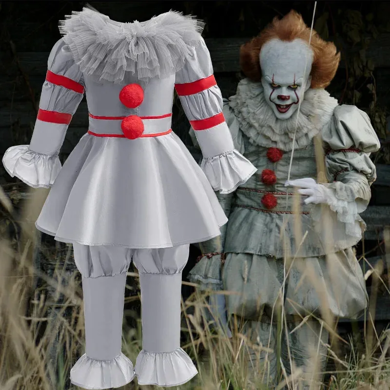 أطفال مخيف جوكر Pennywise تأثيري حلي الرعب شبح فيلم ذلك نفخة الأكمام تول طوق مع السراويل لكرنفالات الهالوين #1