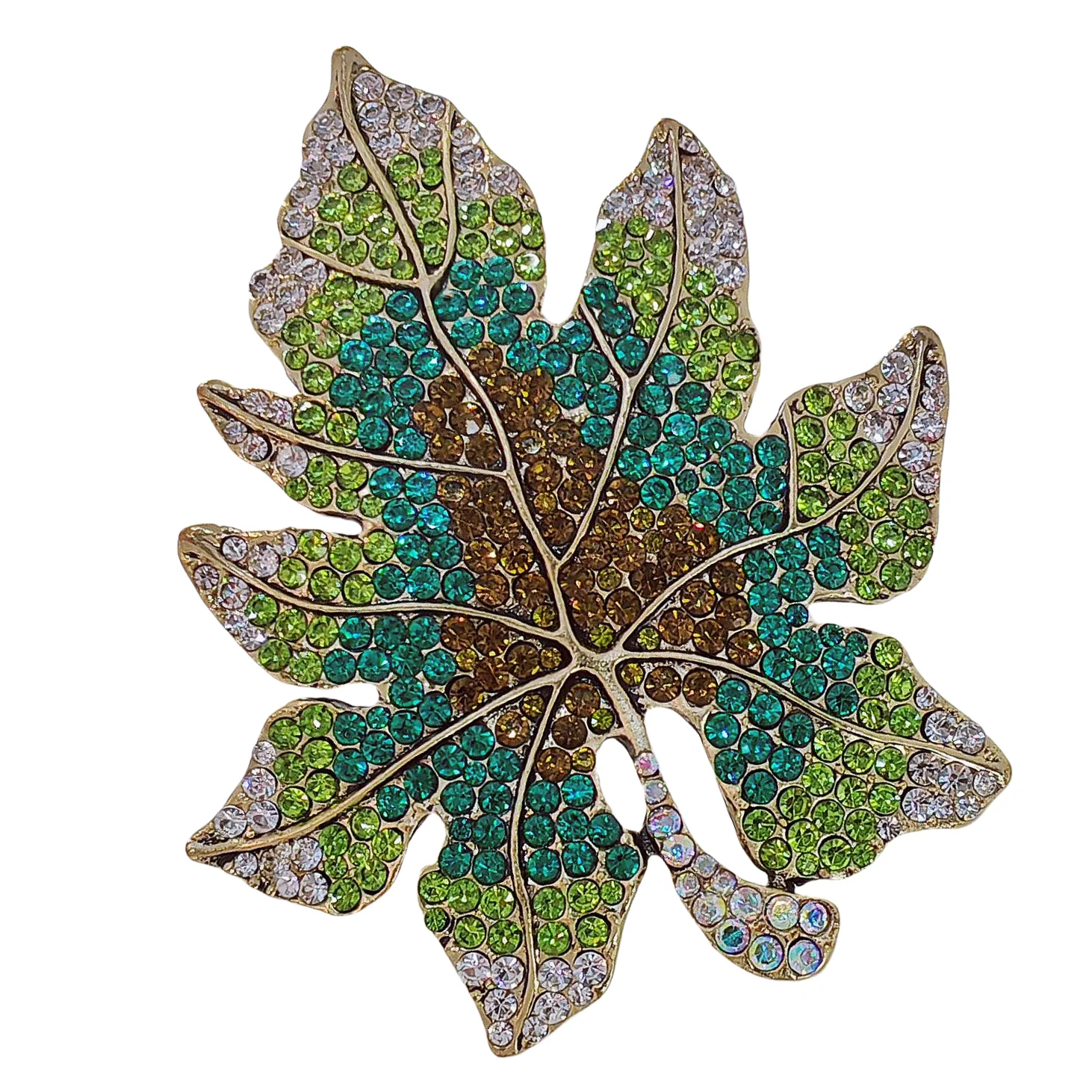 Sparkles Statement Oversize Green Crystal Leaf Brooch Pin Costume Jewelry