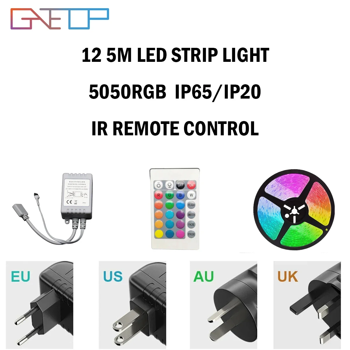 

RGB LED strip 5M/Roll 30LED/M 12V 24 key Infrared remote control IP20/IP65 suitable for holiday decoration SMD5050 RGB.