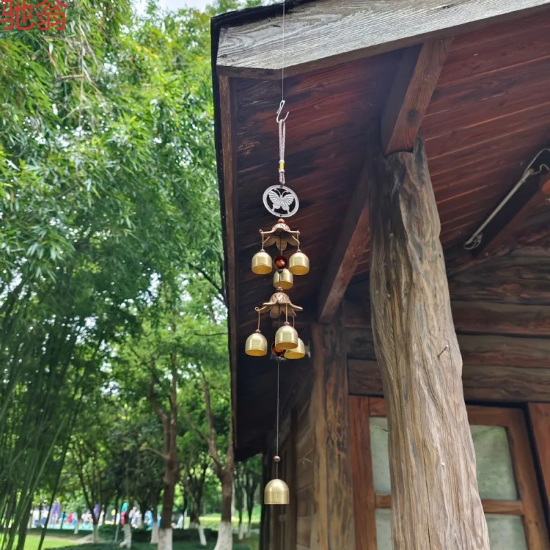 Retro Two-Layer Bell Wind Chime Courtyard Garden Dopamine Metal Collision Sound Balcony Hanging Talent Decoration