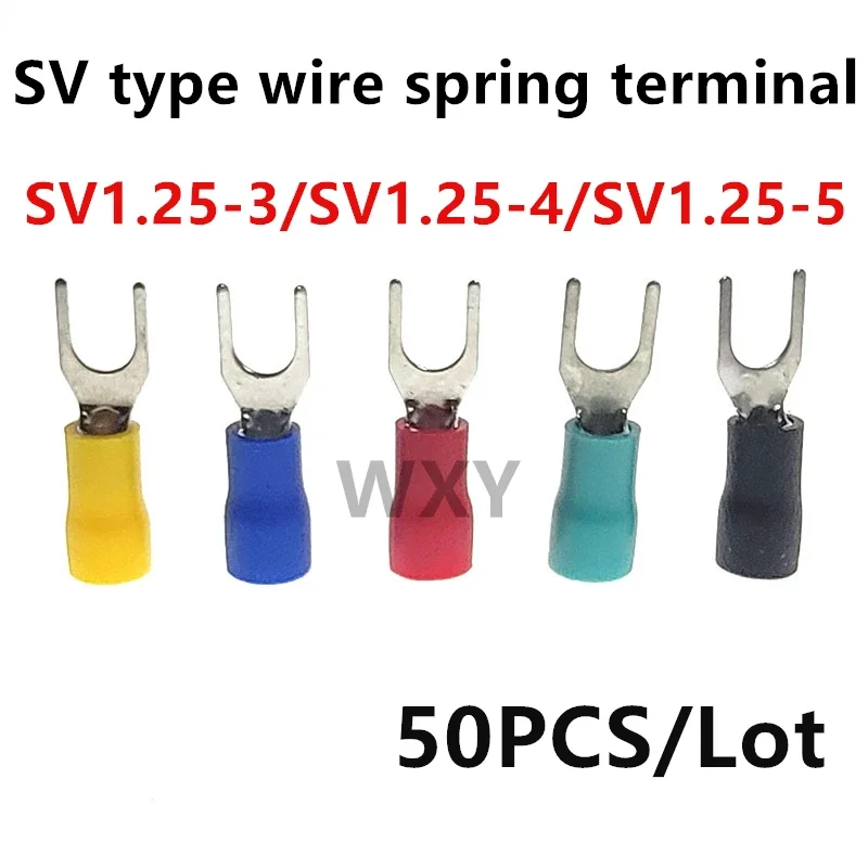 50pcs SV1.25-3 1.25 -4 -5 SV Type Wire Spring Terminal Fork U Y Terminal Brass Insulated Pre Insulated Circular Terminal Blocks