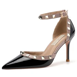 【Measure Your Feet Length Before Order】Rivet Elegant Luxry Designer Woman Pumps Sexy Thin High Heel Strappy Lady Shoes 62-CHC-33