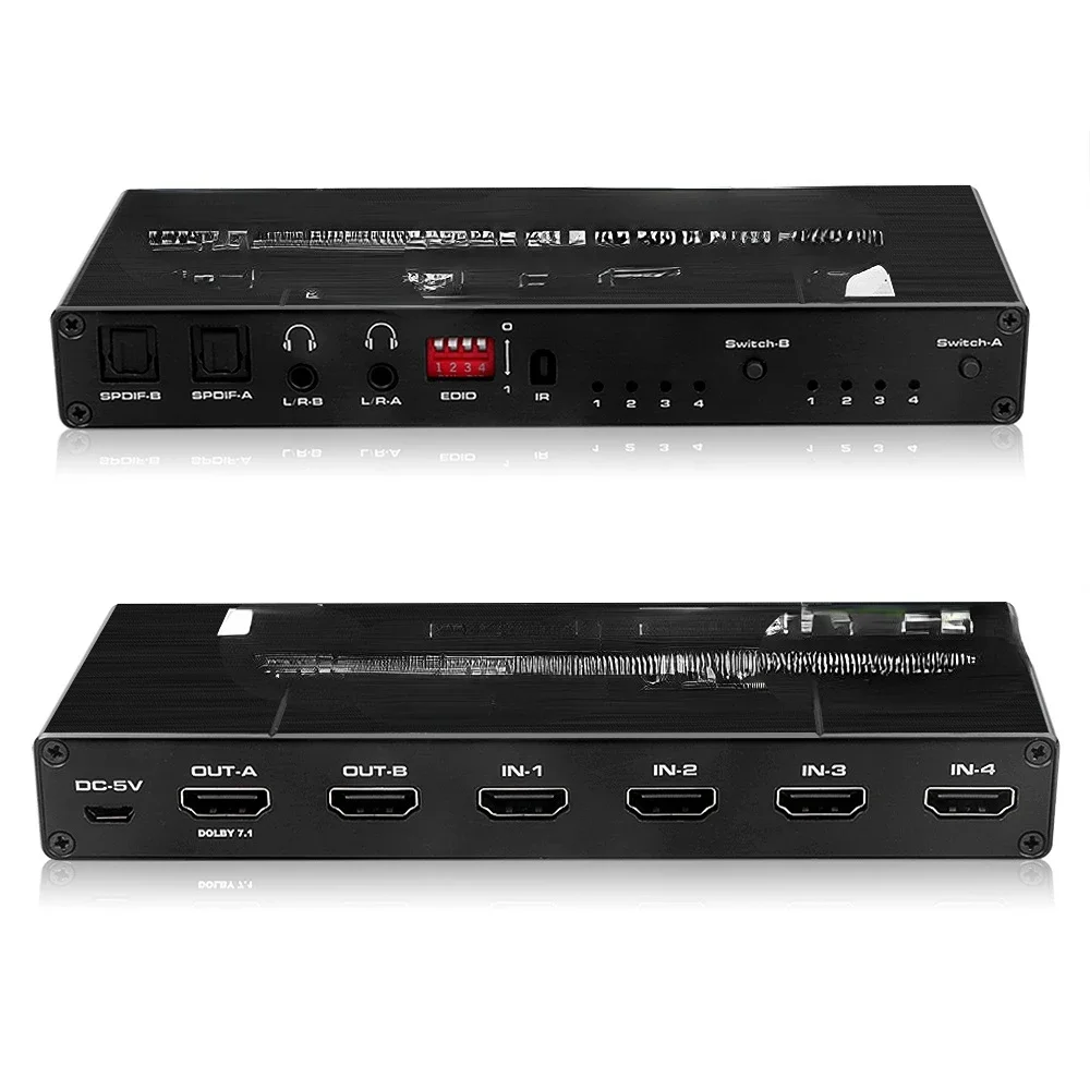 4K@60Hz Matrix Switch Splitter 4x2 HDMI-compatible with SPDIF and L/R 3.5mm HDR Switch 4x2 Support HDCP 2.2 3D