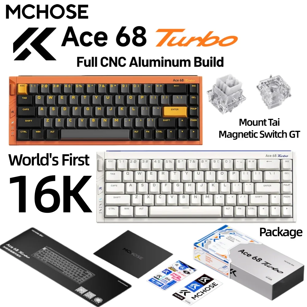 Image of MCHOSE Ace 68Turbo GT Vollaluminium E-Sport Hall-Effekt-Tastatur RT 0,001–3,4 mm Latenz 0,06 ms 16K Polling-Rate Magnetische Tastatur