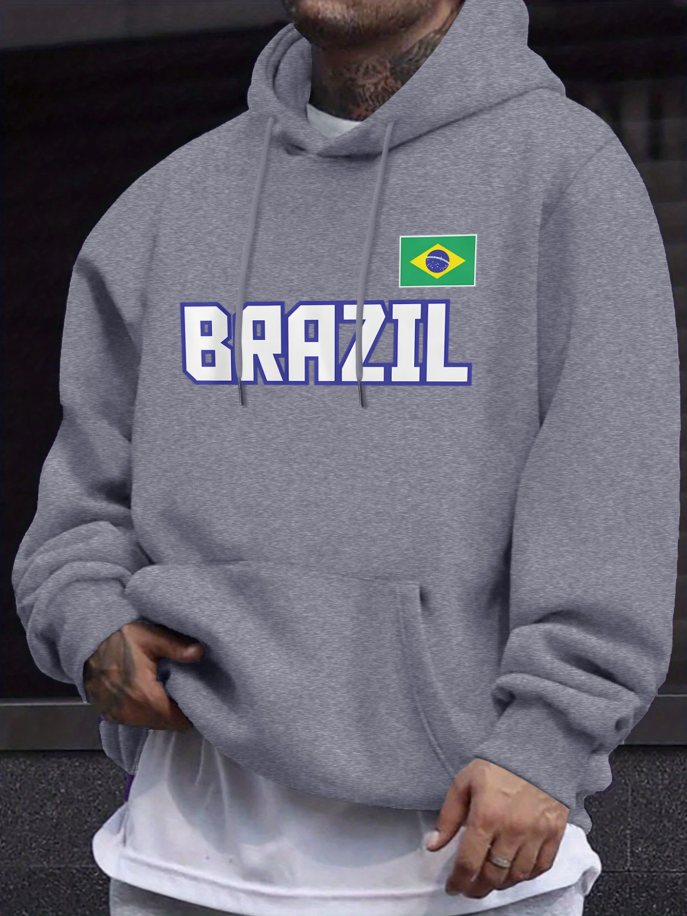 Brésil lettre et drapeau imprime survêtement hommes automne sweat à capuche décontracté rue polaire vêtements de sport à manches longues sweat-shirt ample