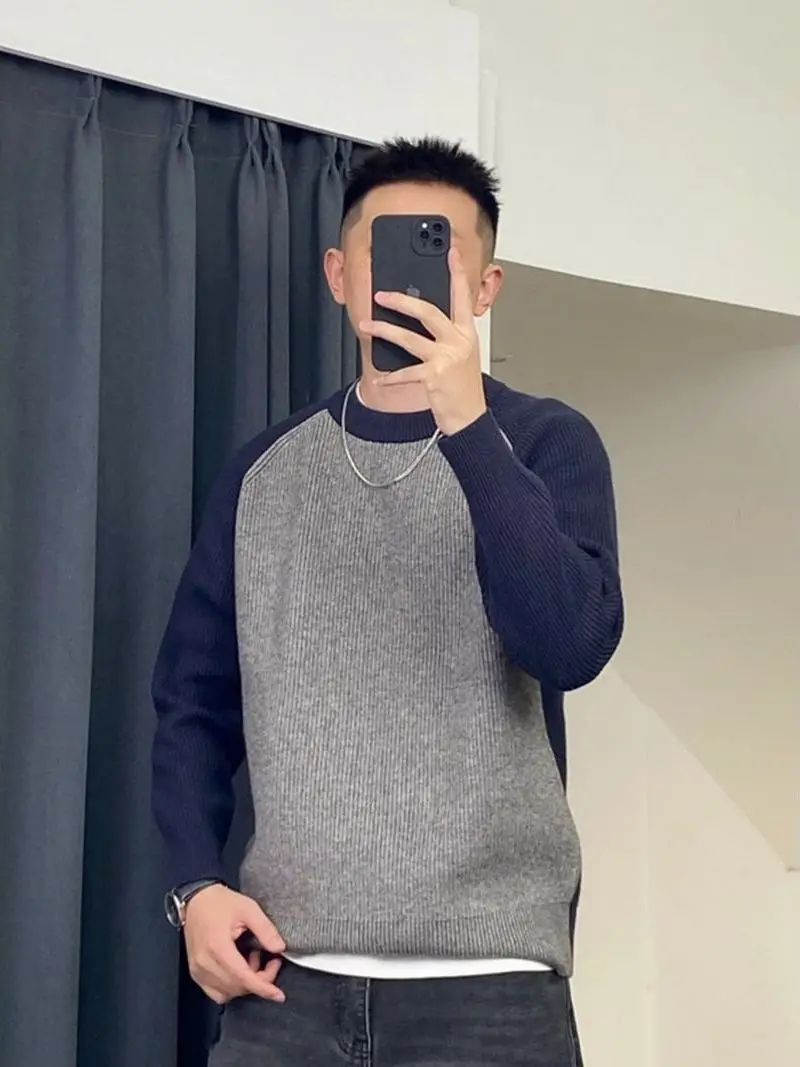 

High-End Color Blo round Ne Knitwear Base Layer irt Autumn Winter Casual Loose Fit Men's Sweater Easy to Wear Deformable