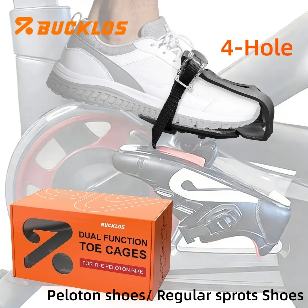 BUCKLOS Bike 4-Hole Toe Clip Pedals for Peloton Dual Platform Pedals Fit Sneakers Regular Shoes Indoor Spin Bike Accessories