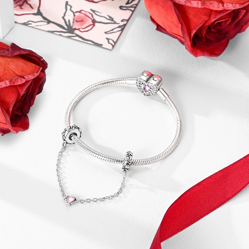925 sterling silver Valentine's Day love spreading safety chain, suitable for original women's bracelets Diy jewelry gifts