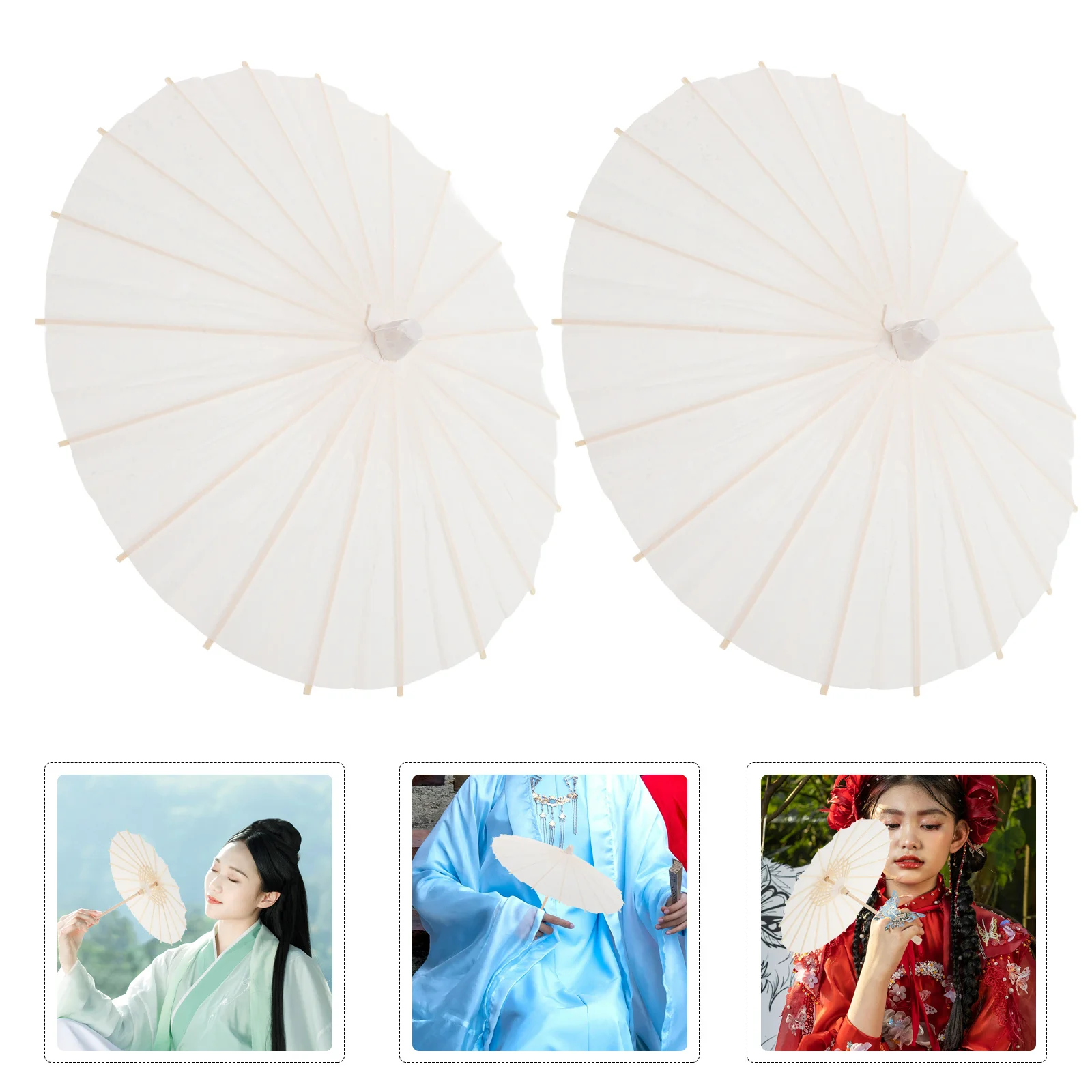 

2Pcs DIY Blank Paper Umbrella Parasol Wooden Handle for Festival Party Wedding Photography Decoration Paper Umbrella