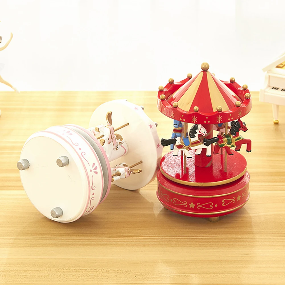 Characteristic And Exquisite Design Features Vintage Pink Wooden Merry Go Round Horse Christmas Birthday Rotate Rotation