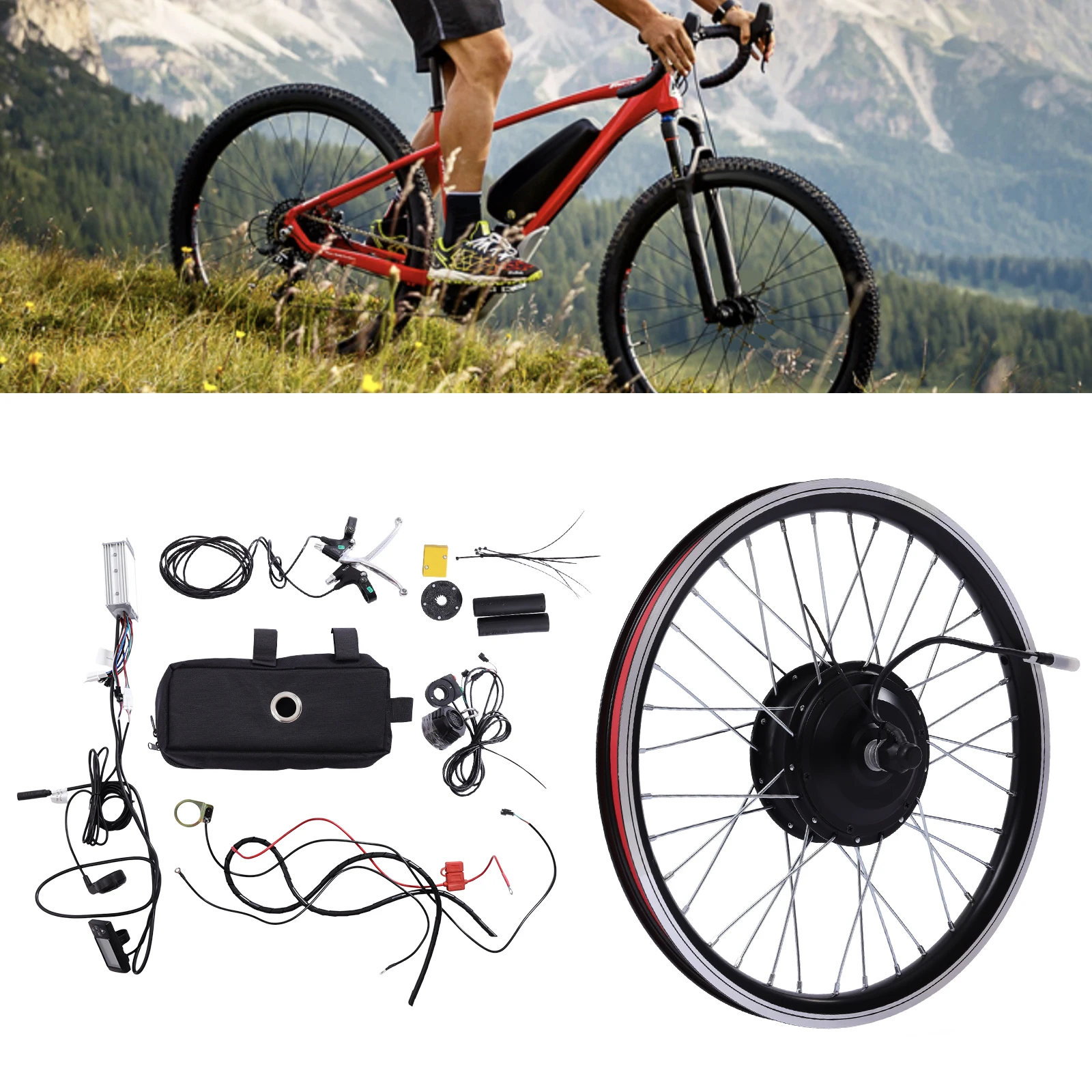 

Electric Bike Front Wheel Conversion Kit E-Bike Hub Motor Set 36V 350W 20" Bicycle BLDC Controller with LCD Display Brake Tire