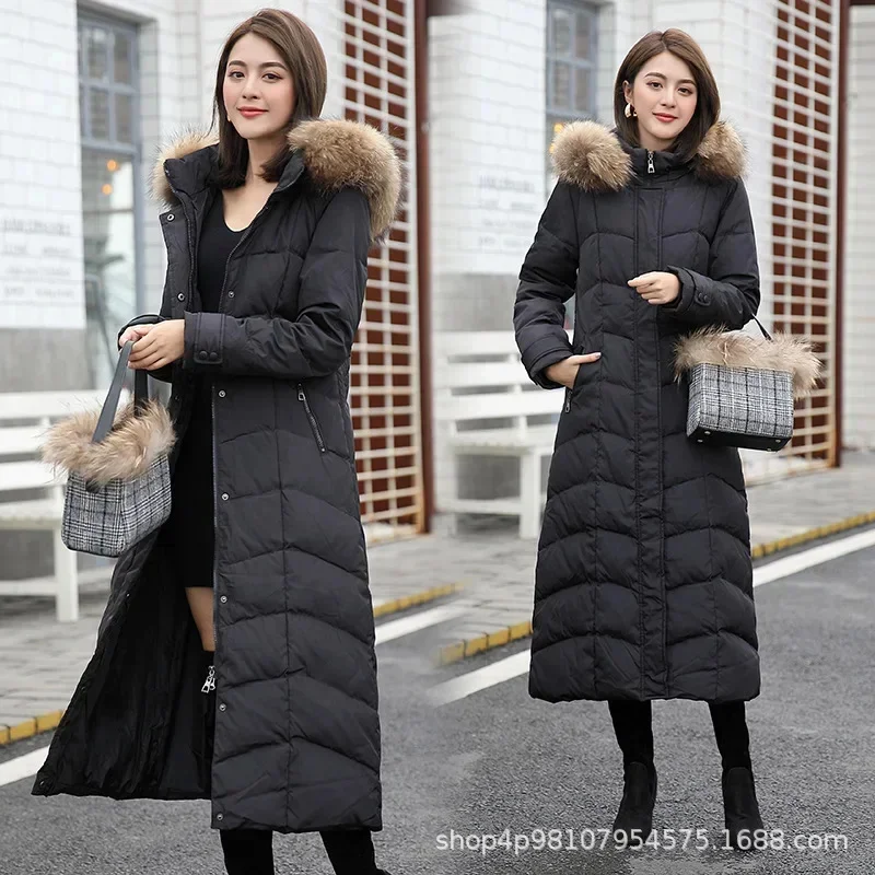 Winter Frauen neue schlanke weiße Enten Daunen jacke Fuchs Pelz Kragen Mäntel warm verdickt über Knie langen Mantel Doudoune Femme