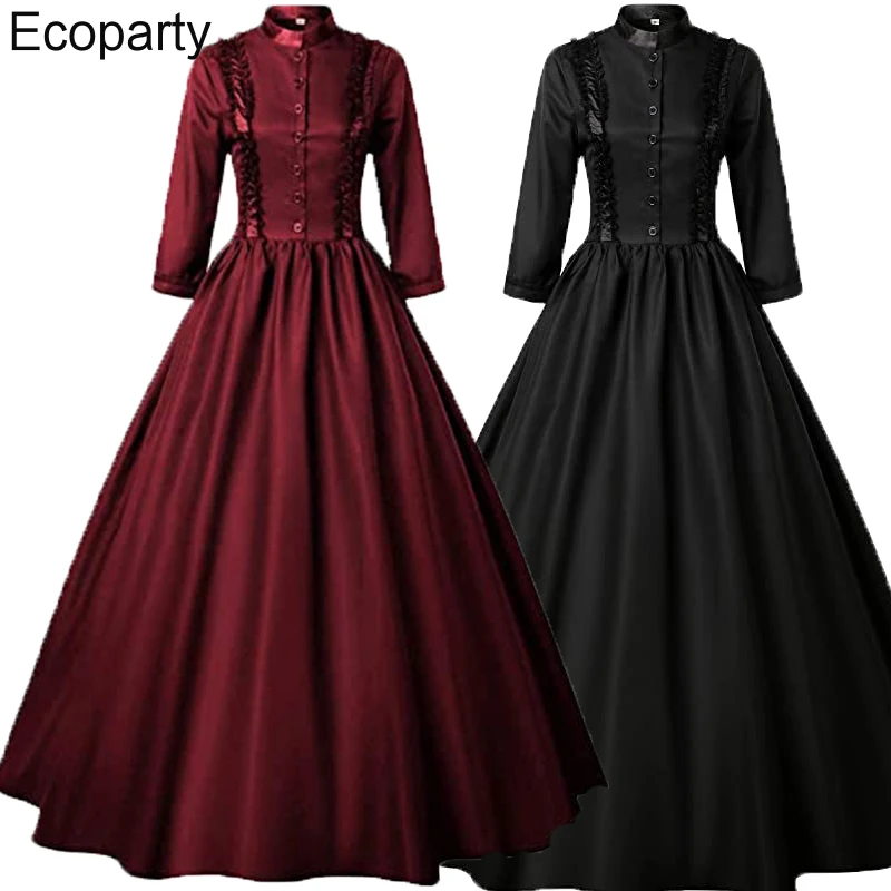 2024 Medieval Victorian Retro Princess Cosplay Costume For Women Halloween Court Royal Gothic Elegant Vampire Bride Swing Dress