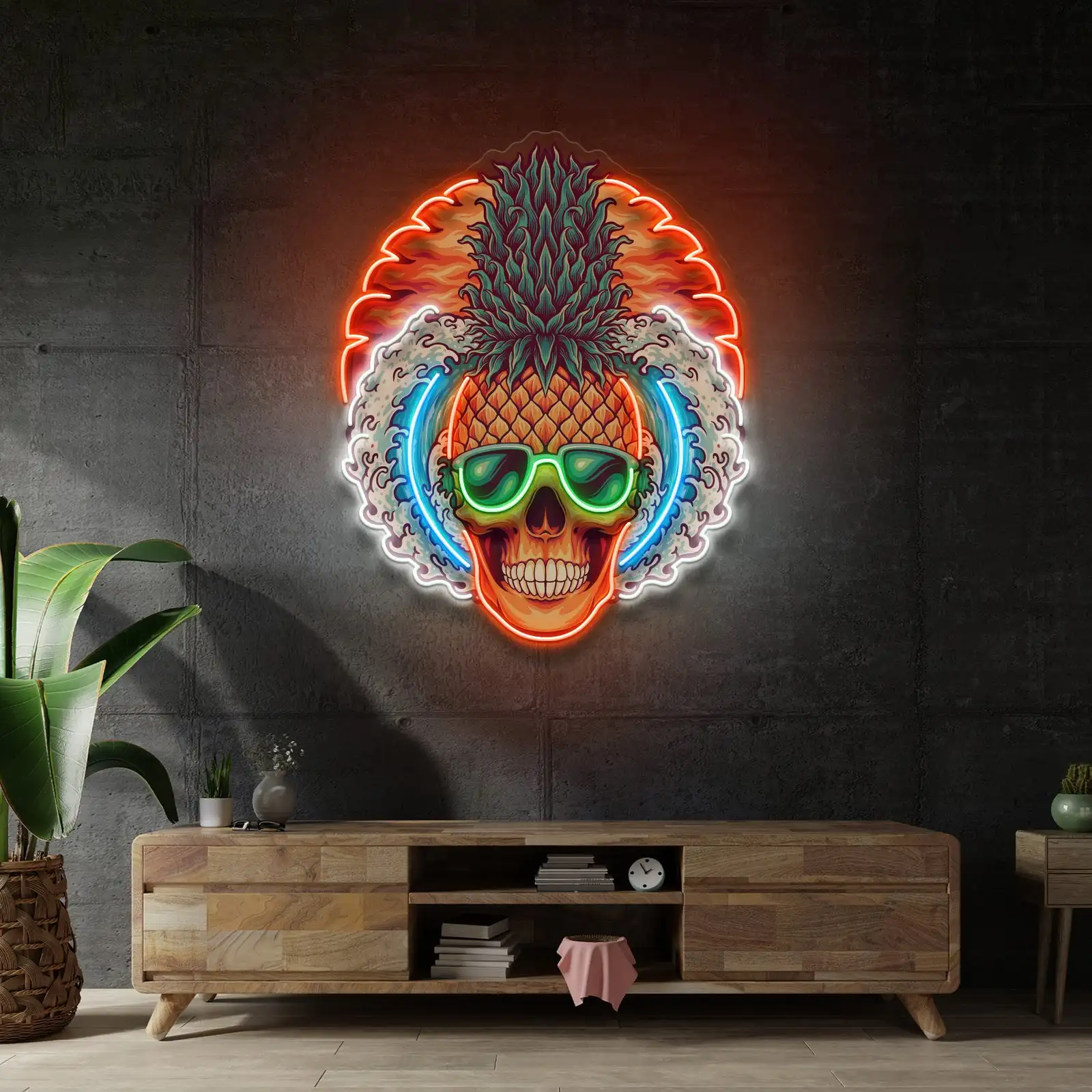 Pineapple Sea Skull Neon Sign Kitchen Restaurant Wall Aesthetics Home Decor Game Room Holiday Bar Club Sign Anime Bedroom Neon