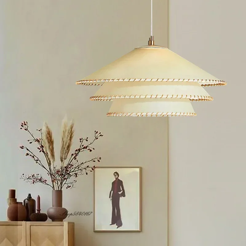 Nordic Minimalist Parchment Pendant Lights Study Bedroom Restaurant Clothing Store Art Cream Style Decorative Lighting Fixture