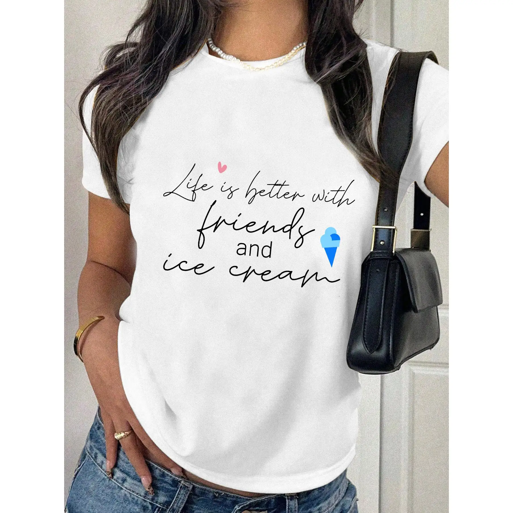 

Heartwarming T - Shirt With Ice - Cream And Friendship Motif
