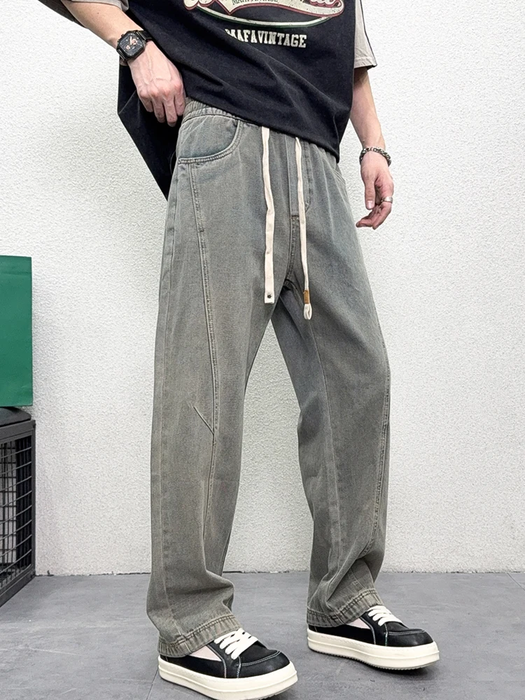 الرجال الرجعية مستقيم الساق الجينز مريحة Waed عارضة تنوعا واسعة الساق السراويل بسيطة Sli السراويل الطويلة