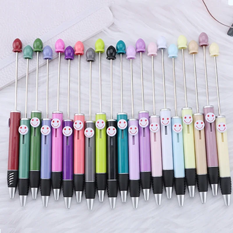 100pcs Happy Beadable Ball Pens Custom Logo Creative DIY Plastic Beaded Pen Gift Advertising Pen Wholesale Japanese Stationery