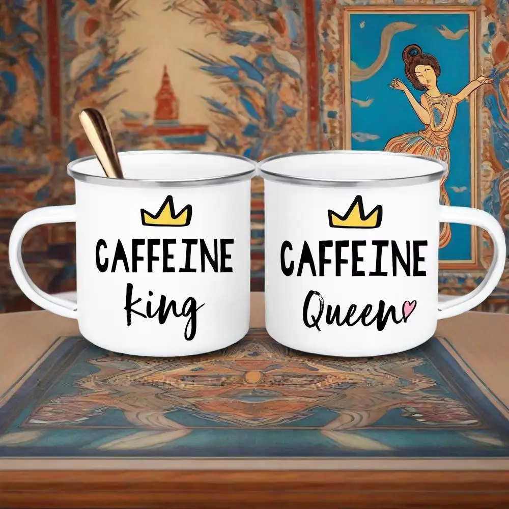 

Pink Heart Printed Enamel Coffee Cup Couple Lover Gives Him Her Gift Valentine's Day Wedding Anniversary Engagement Customs Gift