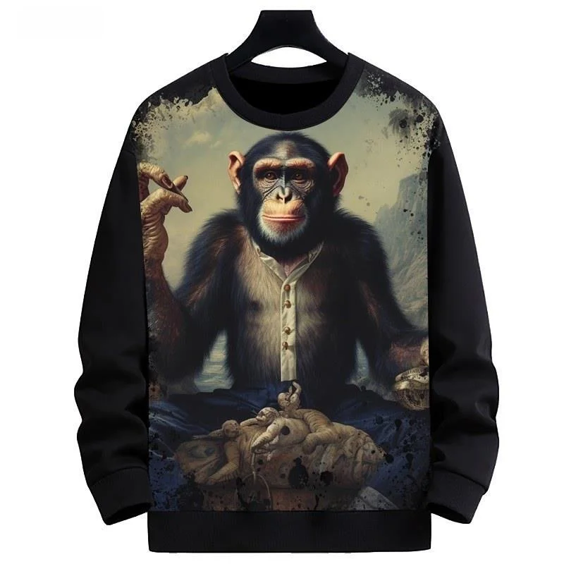 

New Gorilla Pattern round Ne Fce Lined Digital Clothing Hoodie Trendy Men's Clothing Comfortable Warm Polyester Fiber