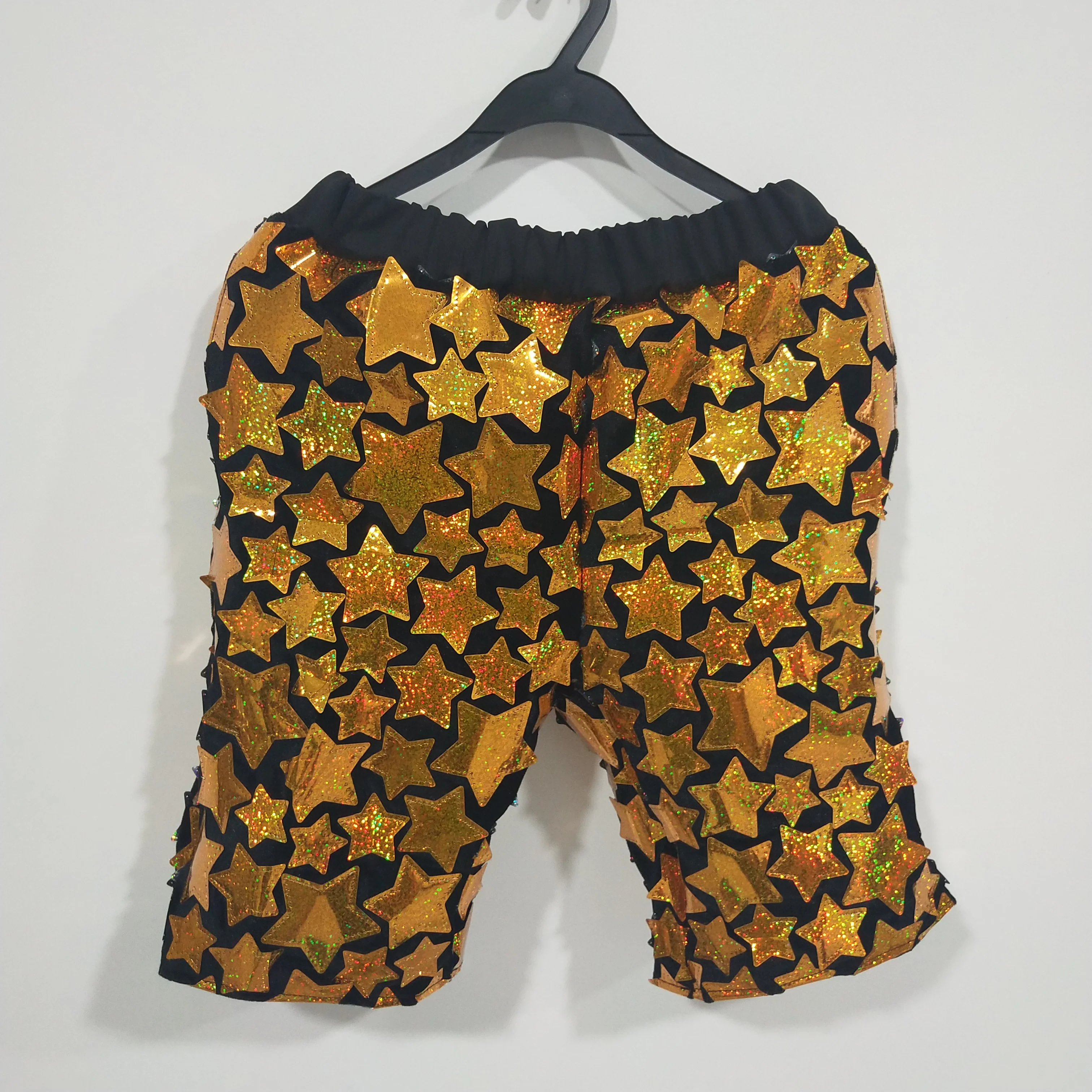 

Gold Silver Stars Sequins Shorts Male Carnival Party Shiny Laser Mirror Pants Stage Elastic Waist Loose Casual Short Trousers