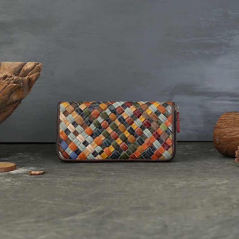 2026 Genuine Leather Woven Long Wallet, Large Capacity, Multi-slot Zipper Wallet
