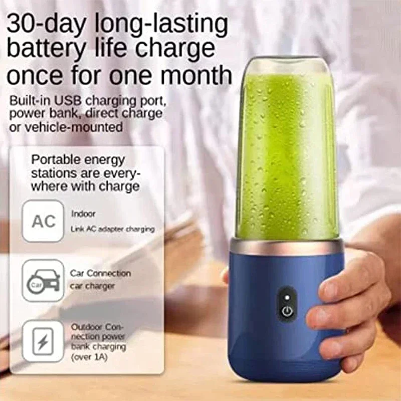 Electric Juicer 6 Blades USB Smoothie Blender Portable Wireless Mini Charging Fruit Squeezer Ice CrushCup Food Processor