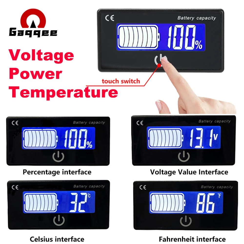 

JS-F8 Battery Meter DC 8-100V, Voltage Temperature Display with Touch Switch Snap-on Installation for Lithium Battery