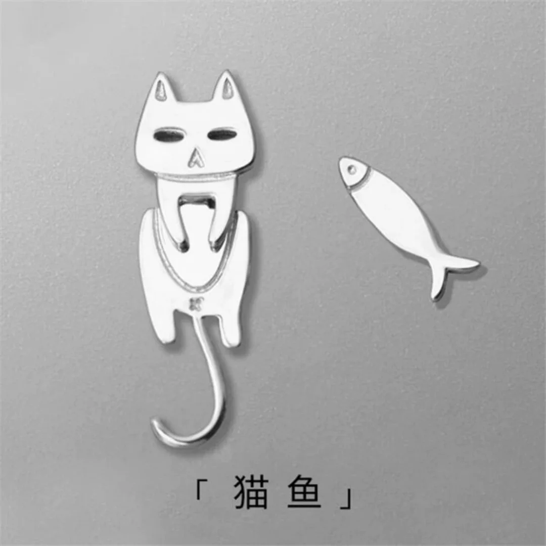 Original 925 sterling silver kitten fish earring personality hypoallergenic earrings simple student tide cat fish ear ornament