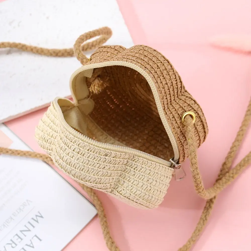 High Quality Woven Straw Shoulder Bags Cute Travel Coin Purse Creative Lightweight Beach Bag for Children