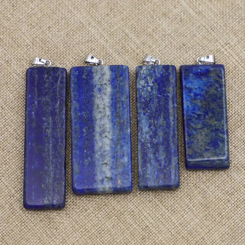 Free Shipping Natural Lapis Lazuli Pendant Irregular Flat Strip Necklace Men's And Women's Jewelry Accessories Wholesale 8Pc/Lot