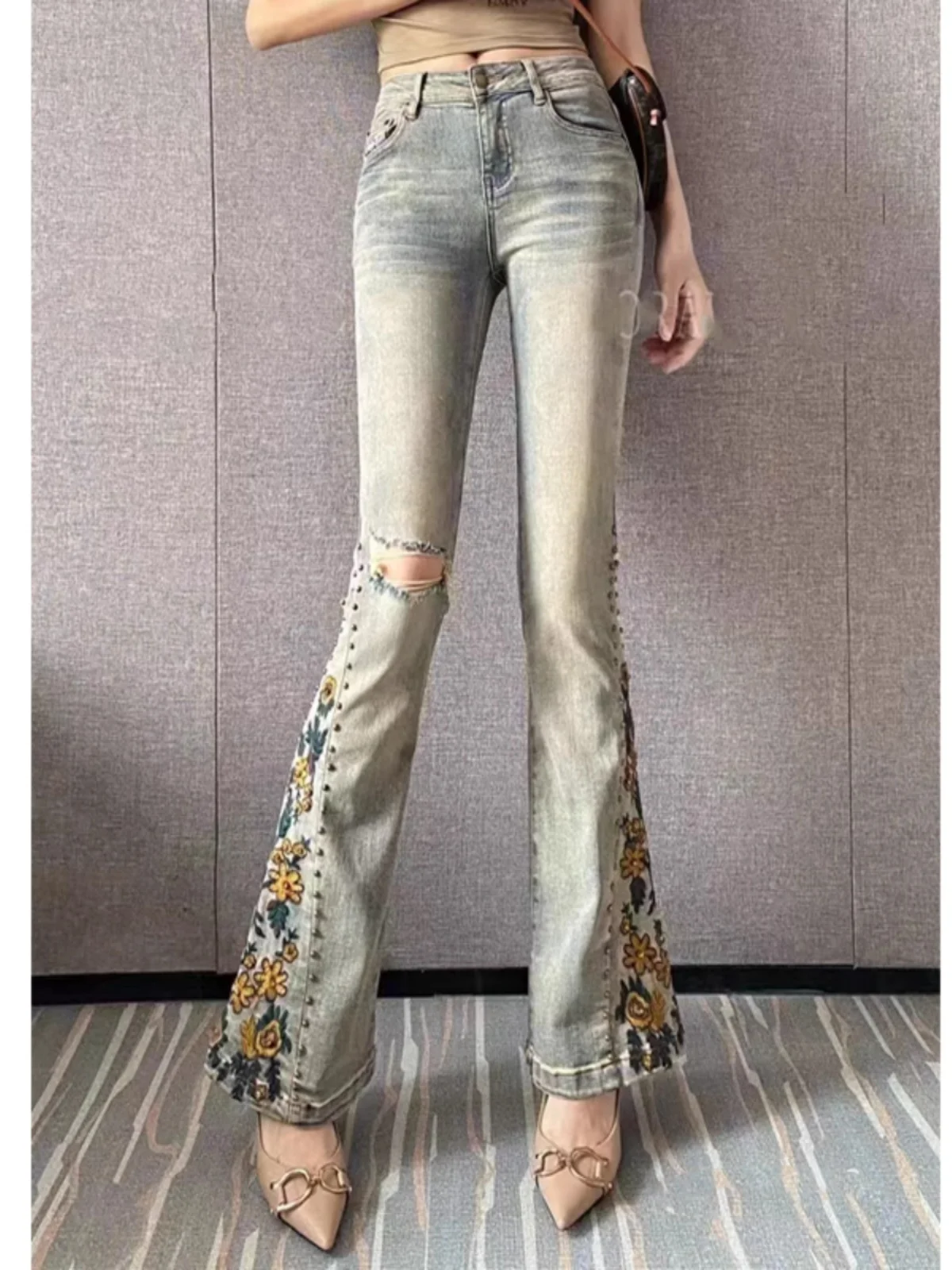 

Autumn Women's Harajuku Casual Style Jeans Vintage Gradient Loose Washed Pants Y2K Wide Leg Ripped Baggy Denim Trouser